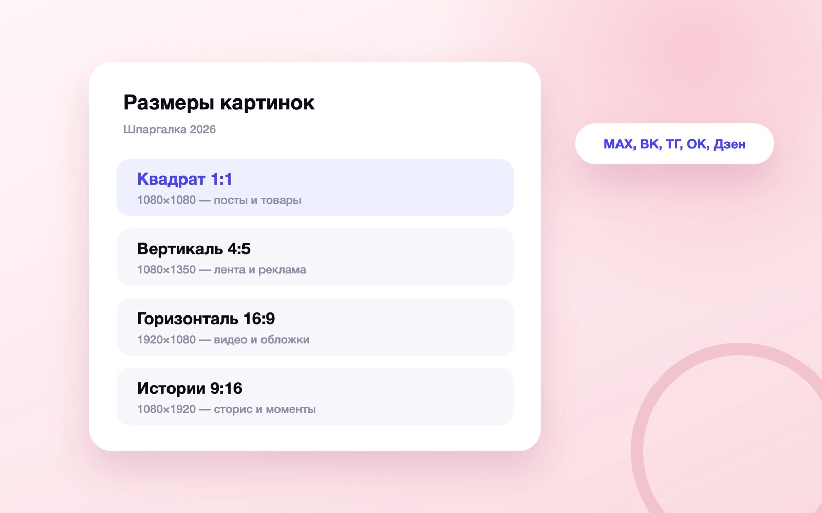 Шпаргалка по размерам картинок для соцсетей и MAX