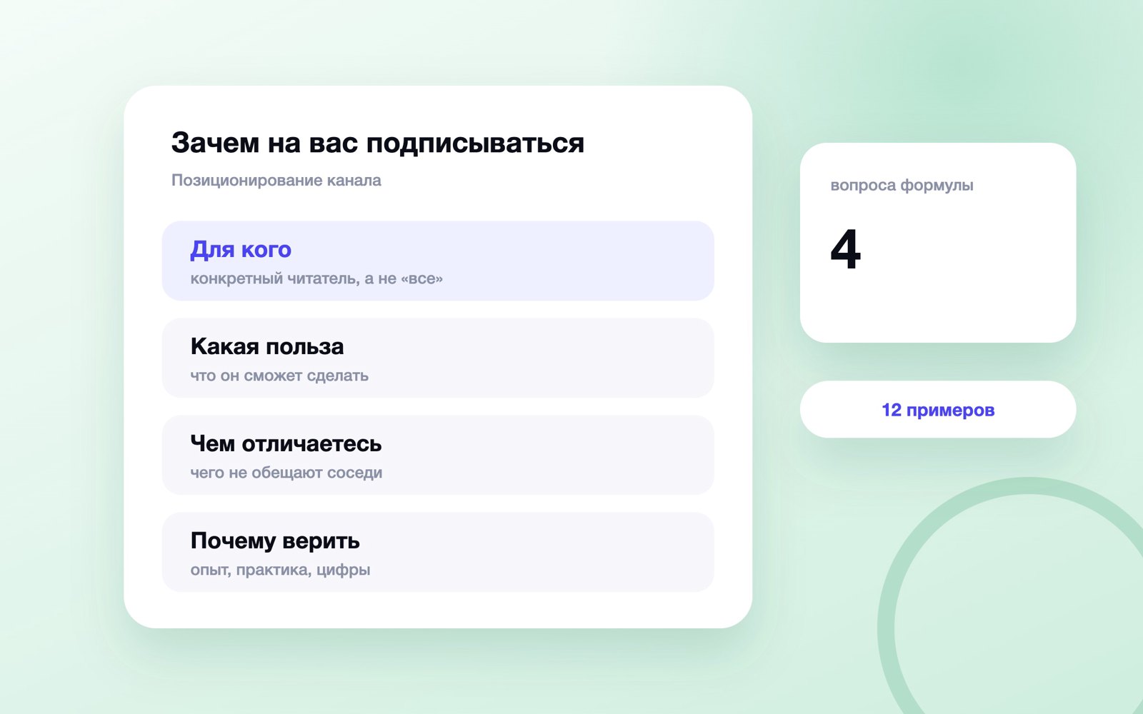 Формула ценностного предложения канала из четырёх вопросов