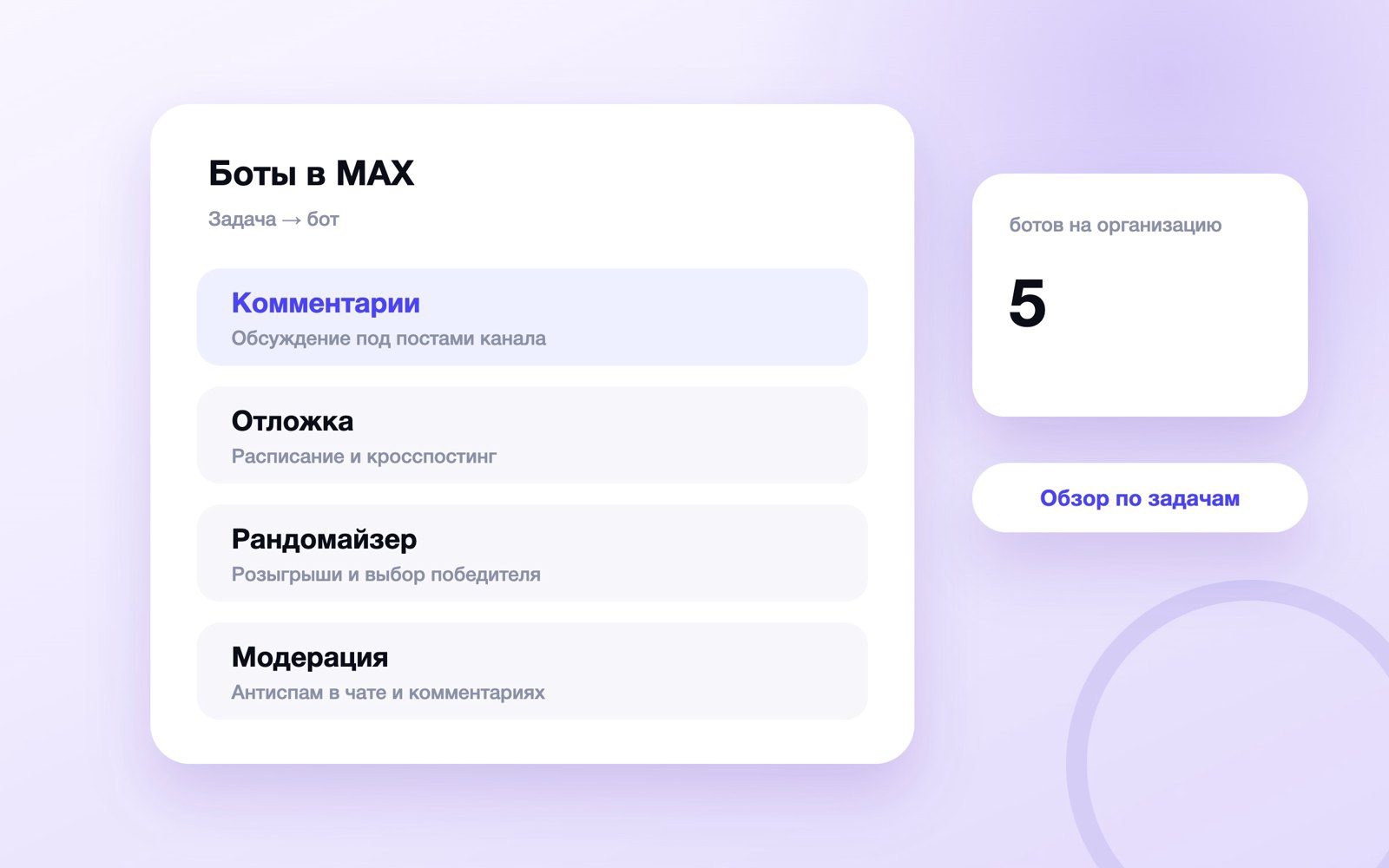 Задачи канала MAX и боты, которые их закрывают