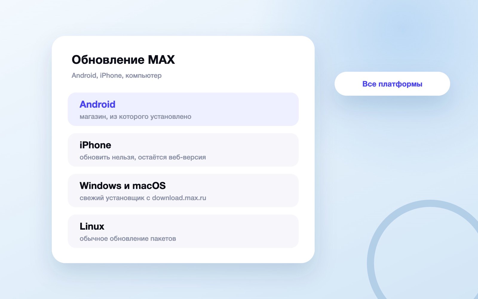 Откуда приходит обновление MAX на разных платформах