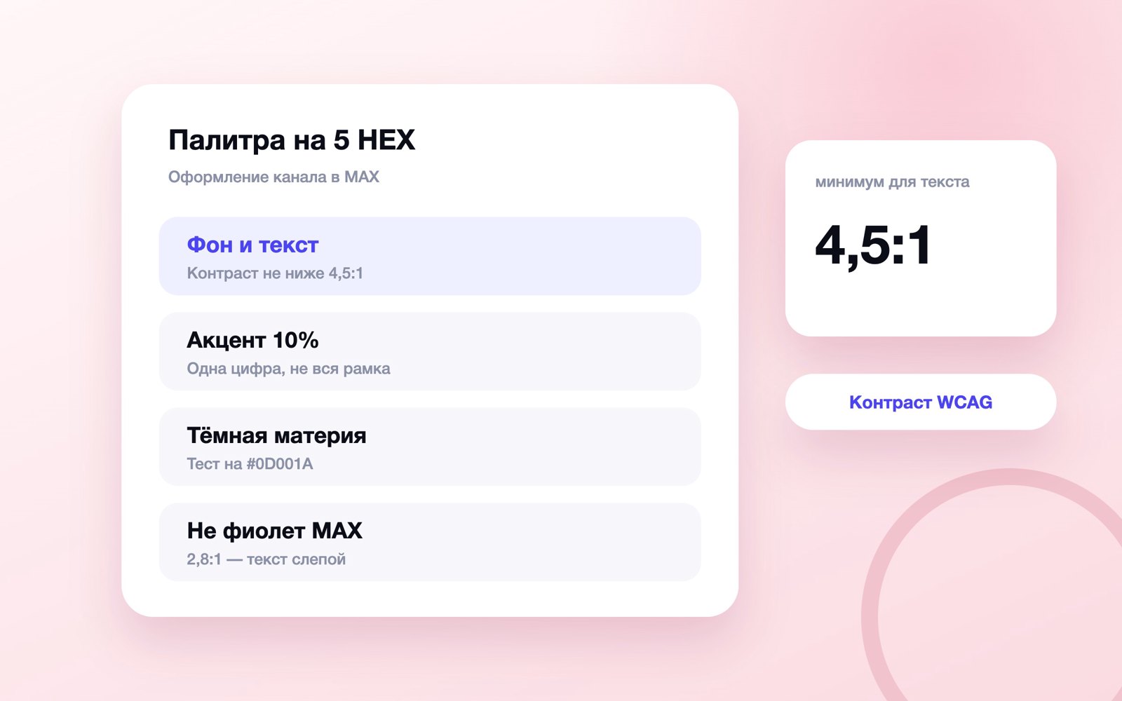 Палитра канала: пять цветов и проверка контраста