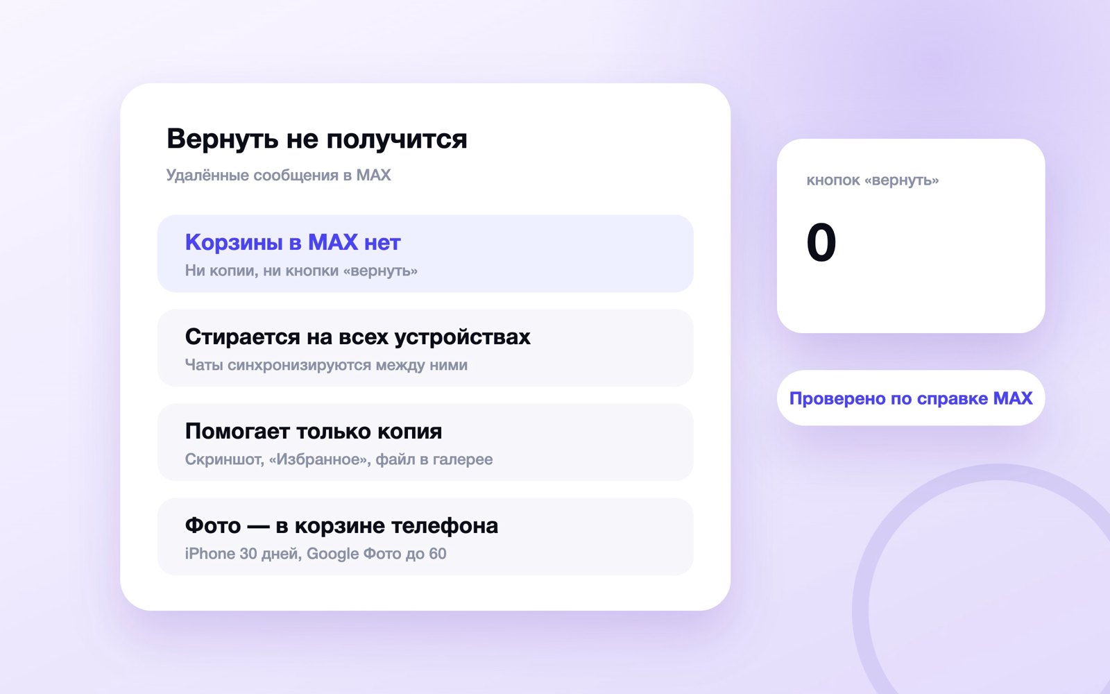 Восстановить удалённые сообщения в MAX нельзя