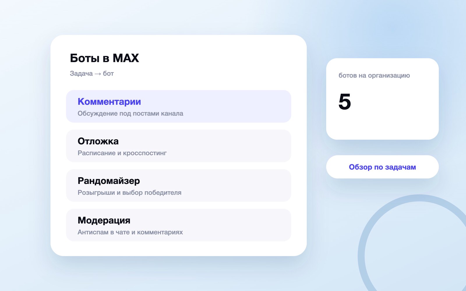 Задачи канала MAX и боты, которые их закрывают