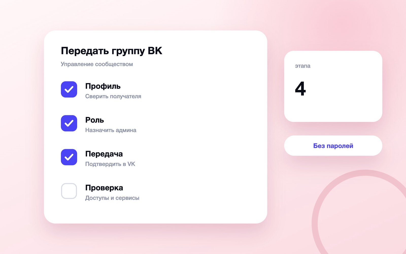 Этапы передачи сообщества ВКонтакте