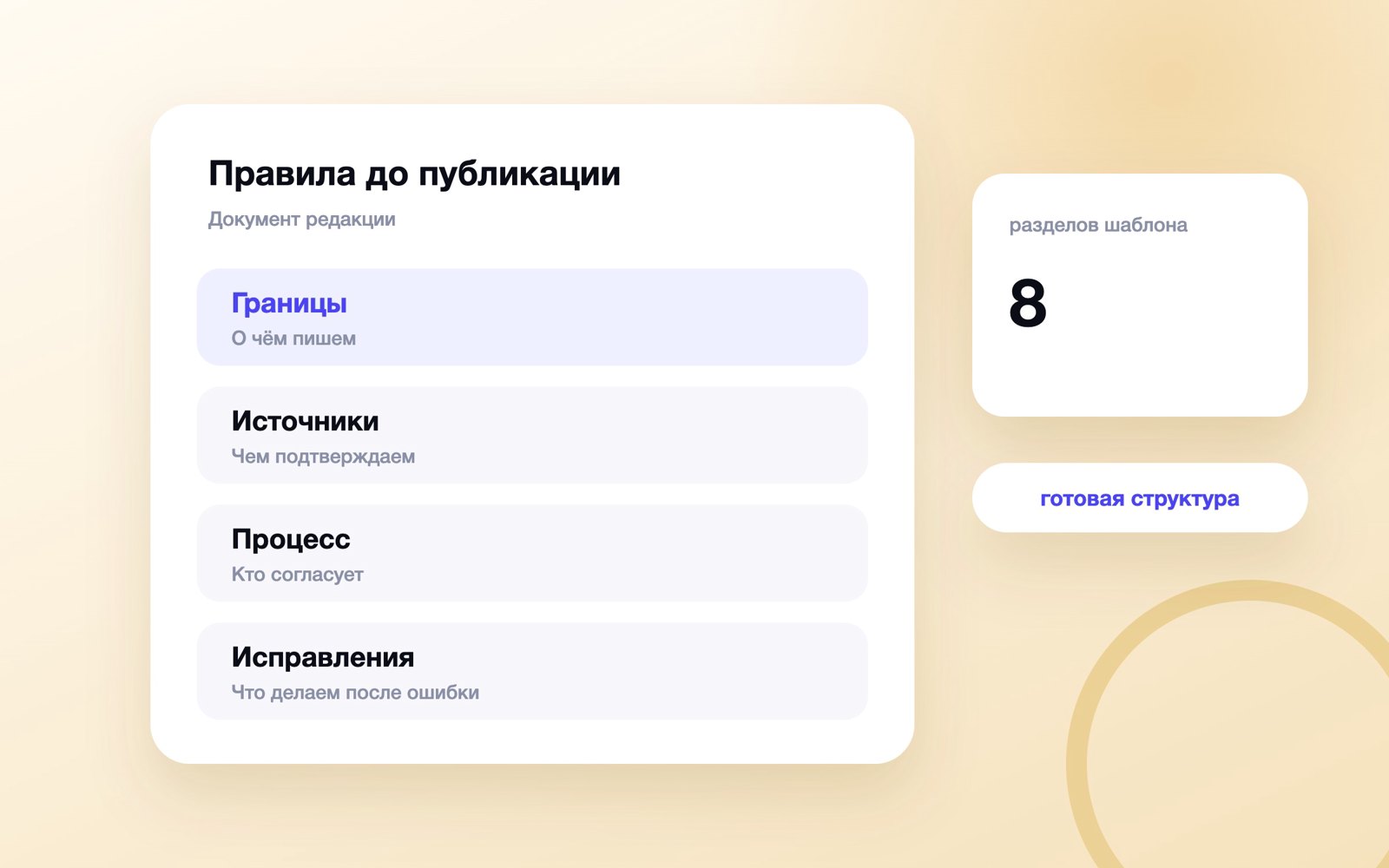 Разделы редакционной политики для команды