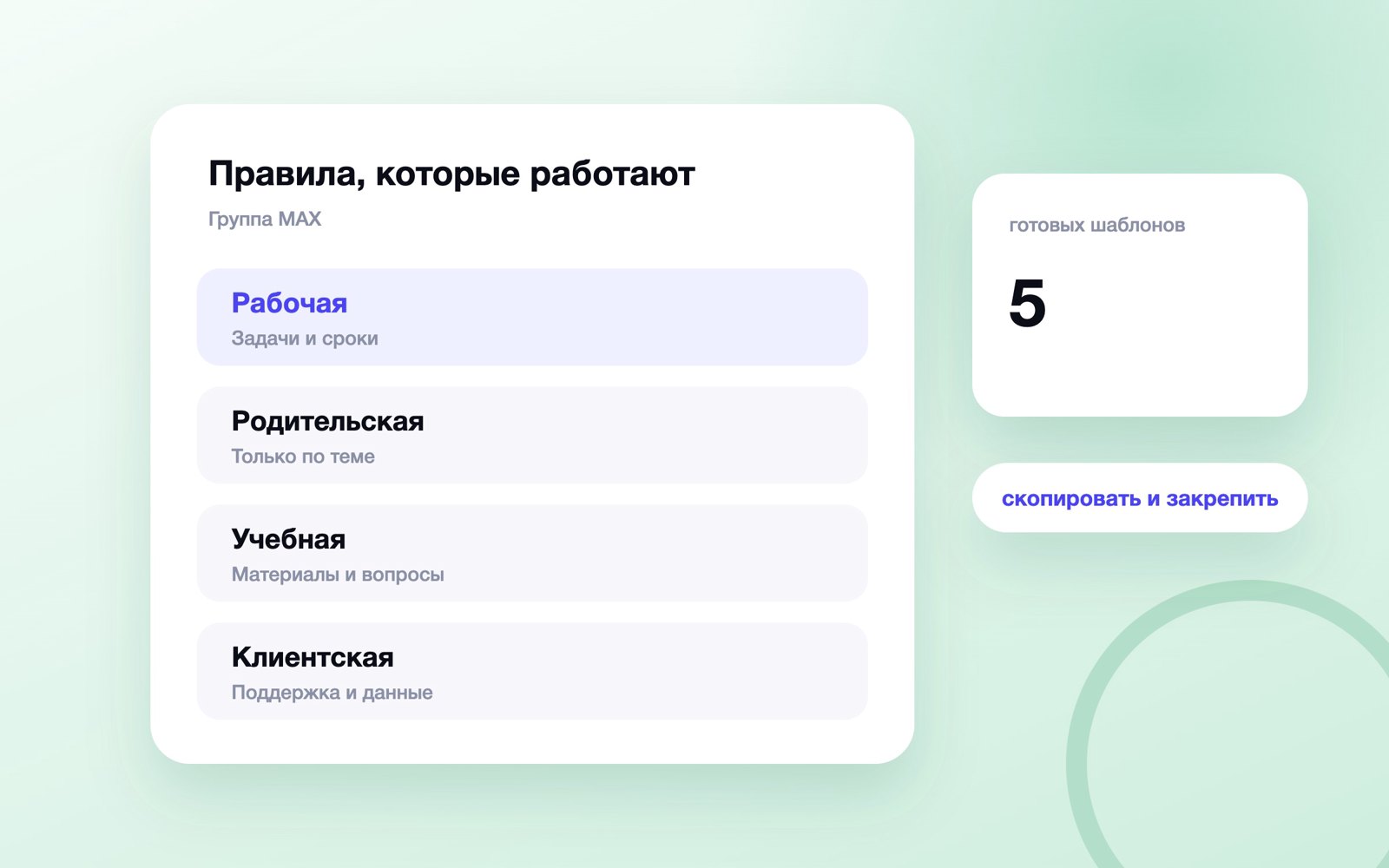 Пять шаблонов правил общения для групп MAX